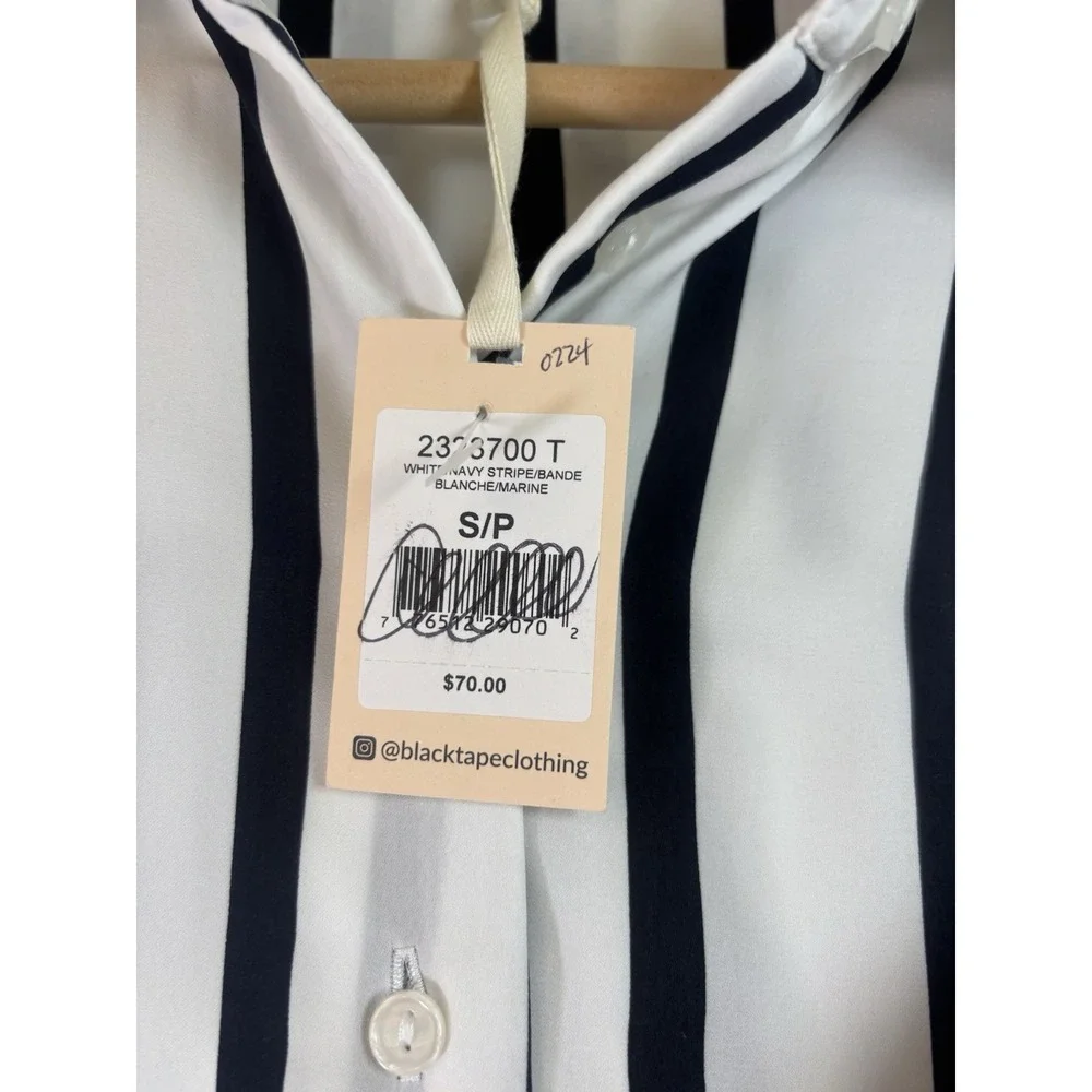 Black Tape Womens S Button Up Shirt Oversized Black Vertical Stripe On White NWT